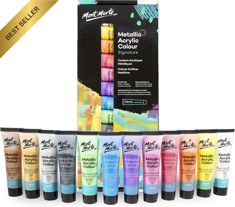 Metallic Acrylic Colour Paint 12-Pieces Set, 36 Ml