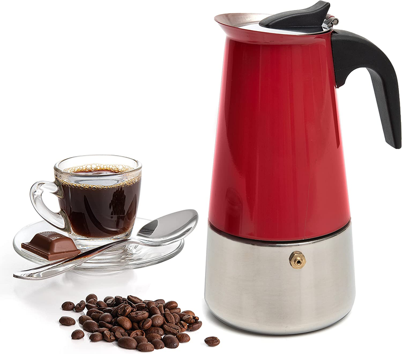 Stovetop Espresso Moka Coffee Pot Stainless Steel Red