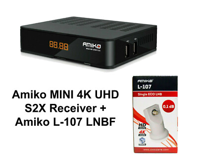 Amiko MINI 4K UHD S2X H.265 HEVC FTA Receiver + Amiko 0.1dB Universal Ku LNBF