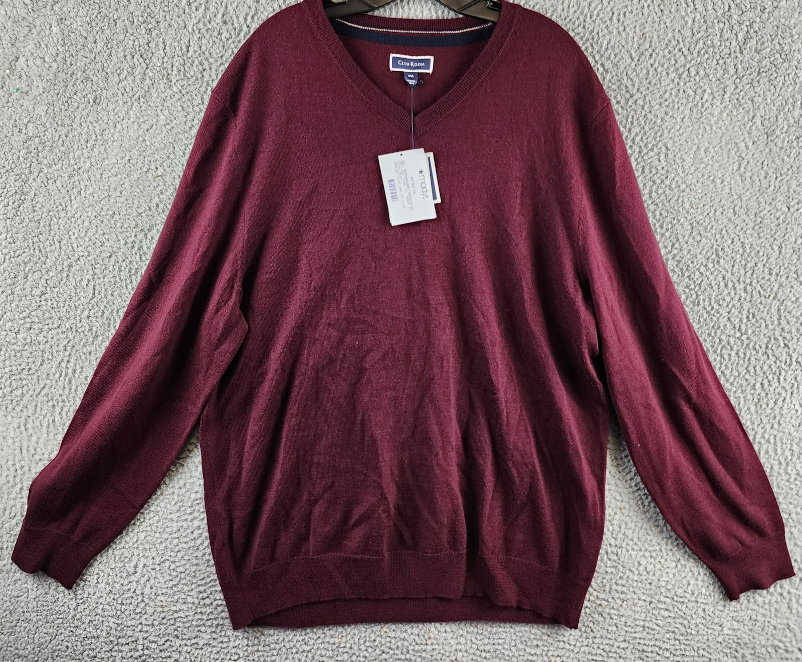 Club Room Solid V-Neck Merino Wool Blend Sweater Men's XXL Maroon Long Sleeve - Picture 2 of 15