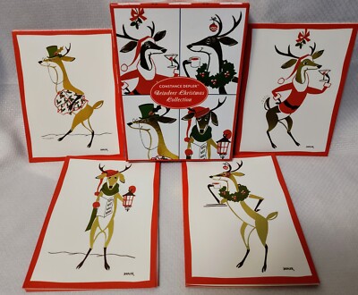 Vintage Set* 12 Christmas Greeting Cards *Depler Gold Foil Reindeer w/Gold Env.