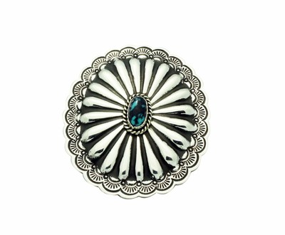 Arnold Blackgoat, Ring, Burnham Turquoise, Large, Concho, Navajo Handmade, 7