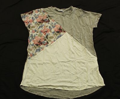 Egs by Eloges Women's Floral Contrast Crew-neck Tee JS7 Gray & Pink Small