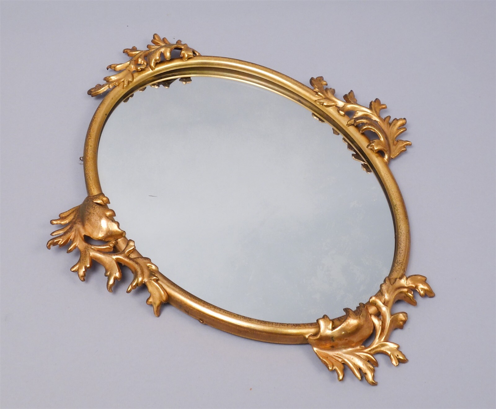 Antique c1900 Gilded Steel & Brass Decorative Leaf Hanging Wall Mirror