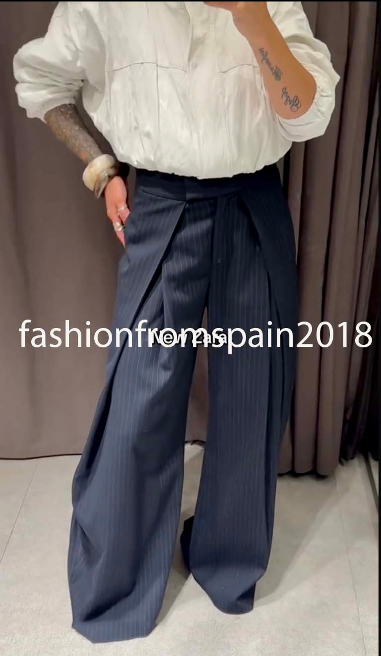 ZARA NEW WOMAN HIGH-WAIST ZW PINSTRIPE PANTS WIDE-LEG XS-XL