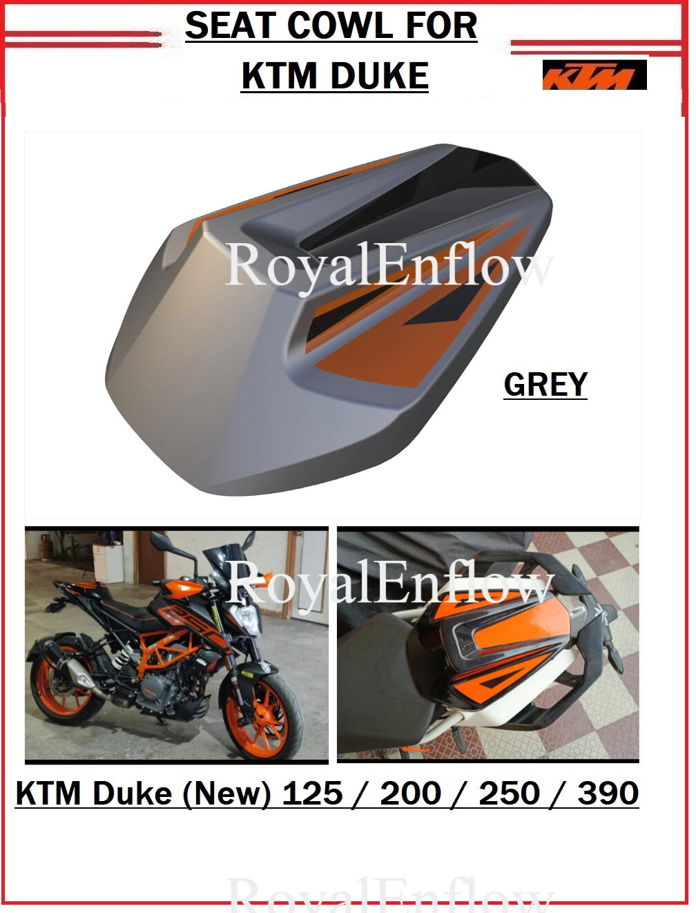 KTM DUKE用 エルゴシート 125 200 250 390 KTM DUKE 125/200/250/390 CARBON FIBER REAR COWL SEAT GREY | eBay