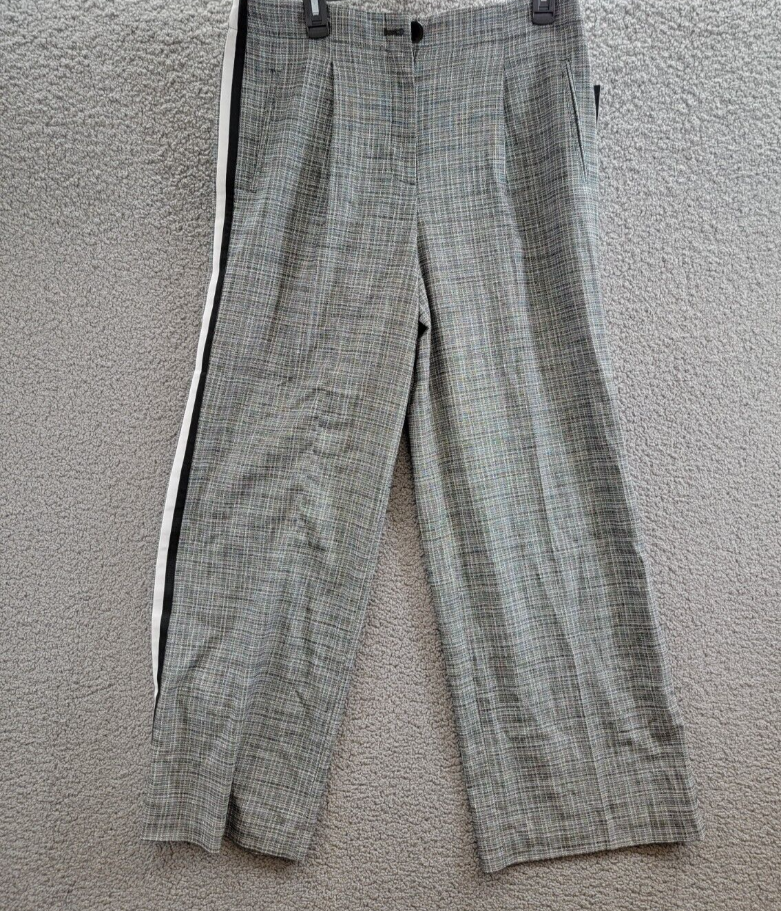 KARL LAGERFELD PARIS Plaid Side-Stripe Wide-Leg Pants Women's 10 Gray Multi - Picture 2 of 19