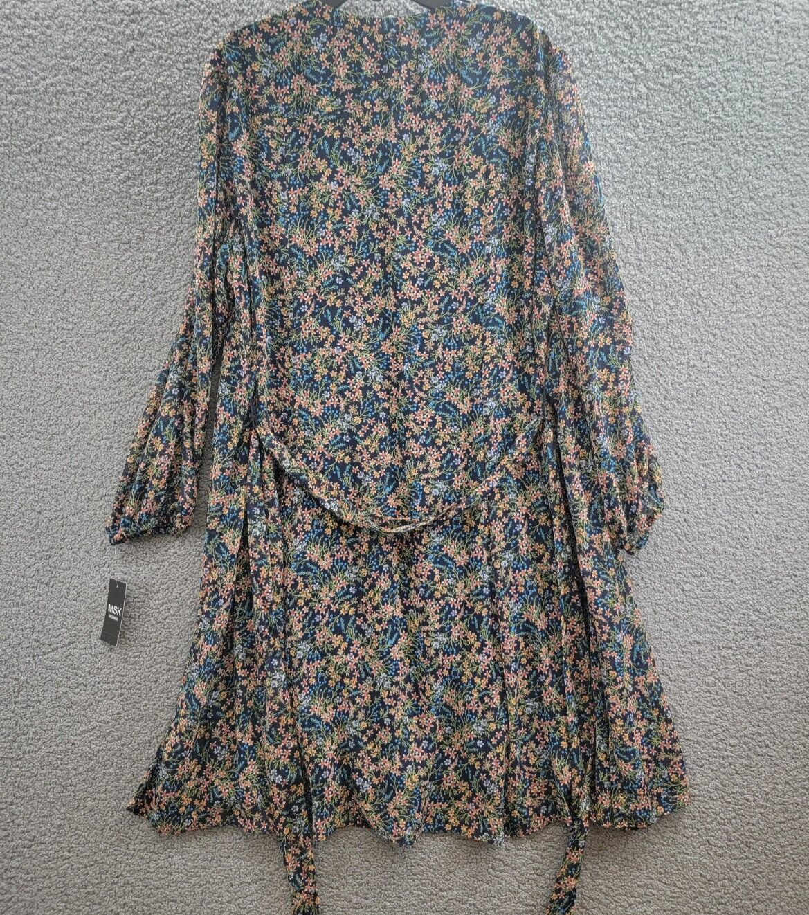 MSK Plus Size Floral-Print Chiffon Pintuck Shirtdress Women's 20W Navy Multi L/S - Picture 10 of 16