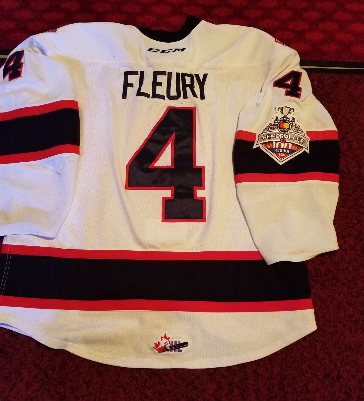 CALE FLEURY REGINA PATS GAME WORN MEMORIAL CUP FINALS JERSEY MONTREAL CANADIENS