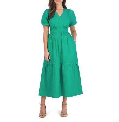 French Connection Women's Bubble Sleeve Poplin Maxi Dress Mint XL