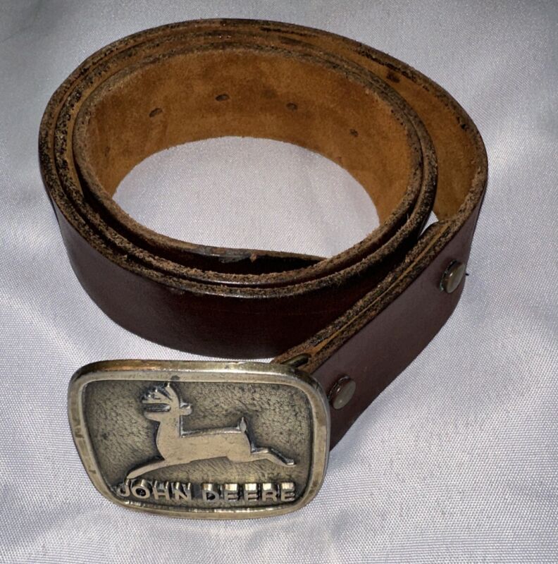 Vintage John Deere Brown Leather Belt And Buckle
