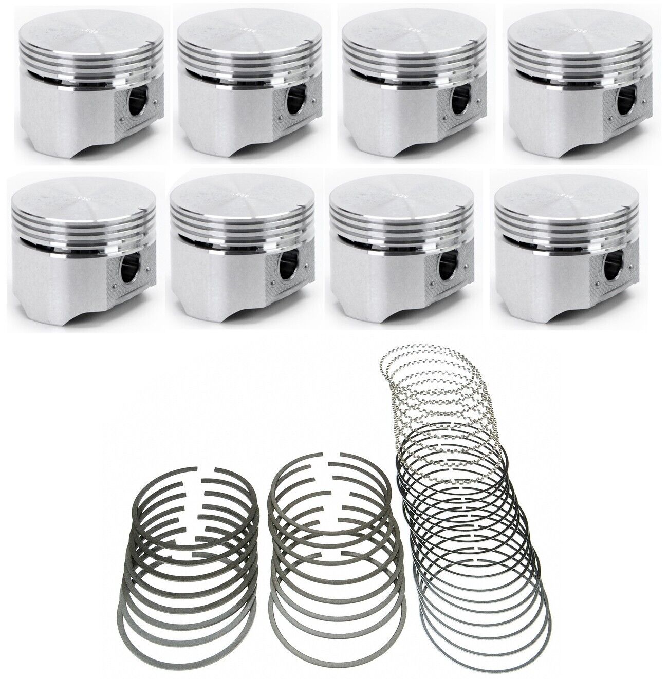 SILVOLITE Flat Top Pistons Set/8+CAST Rings 1962-1967 Ford SILVOLITE Flat Top Pistons Set/8+CAST Rings 1962-1967 Ford
