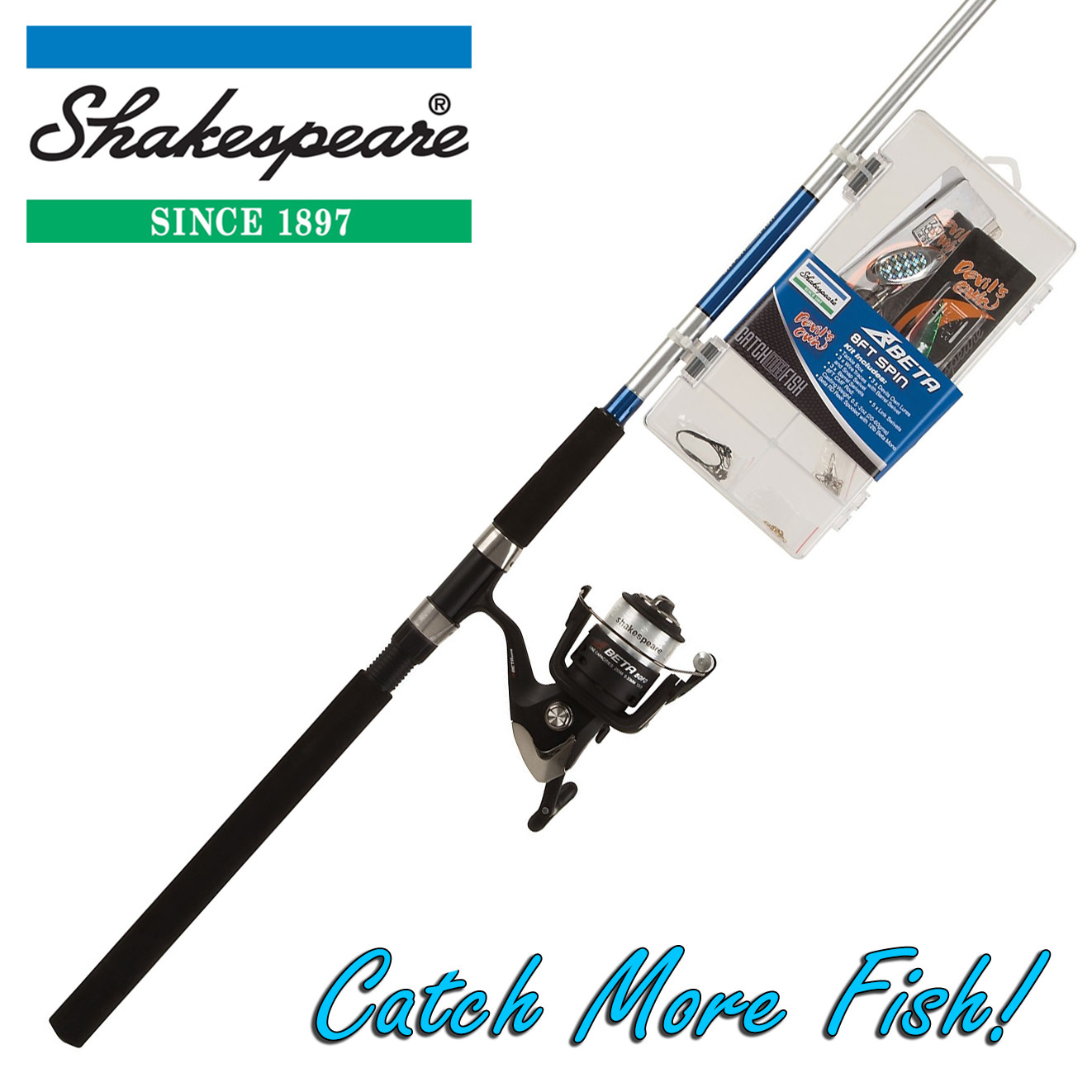 Shakespeare 8ft Spin Kit Fishing Rod, Reel & Tackle Box Combo 