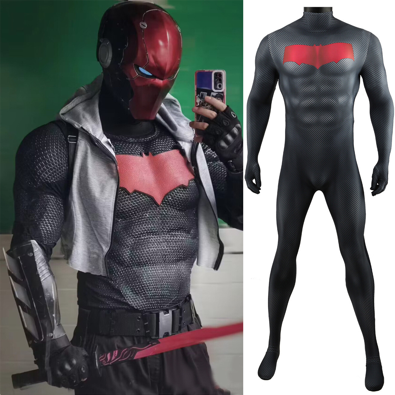 Red Hood Robin Jason Todd Jumpsuit Cosplay Costume Spandex Red Hood Robin Jason Todd Jumpsuit Cosplay Costume Spandex