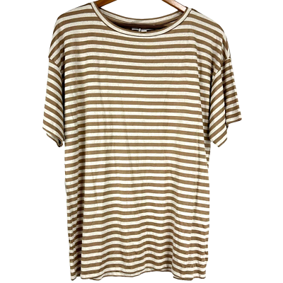 brown and white striped t shirt