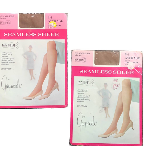 Vintage Gaymode Nylon Stockings 2 Pair 8.5 Average Sheer Seamless Coffee Bean