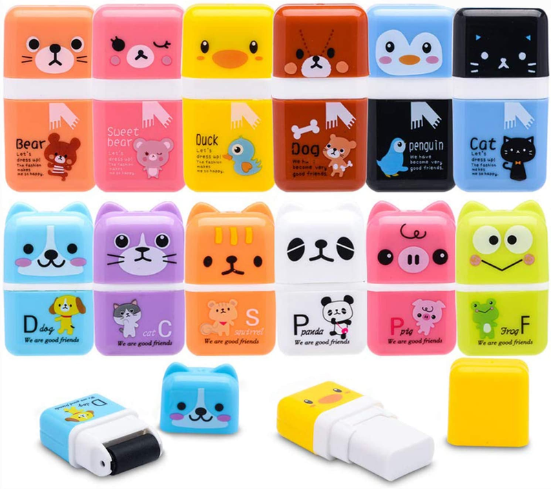 12 Pack Pencil Erasers, Cute Erasers Pencil Eraser with Clean up Roller Pencil E