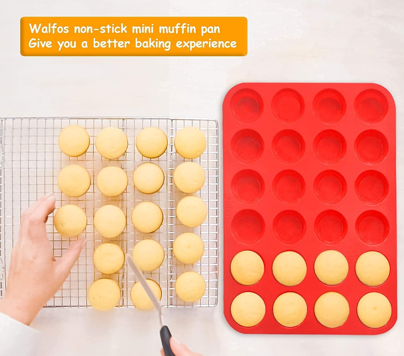 Mini Silicone Muffin Pan -  24 Cups Muffin Pan, BPA Free and Dishwasher Safe, No
