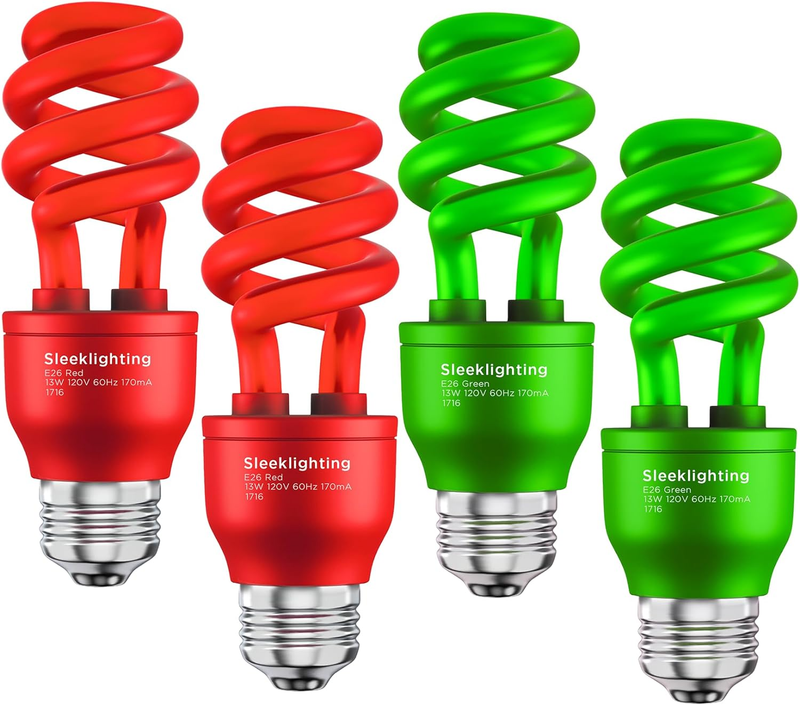 13 Watt Spiral CFL Light Bulb,120 Volt, E26(Pack of 4) (Red and Green)😊😊✔✔