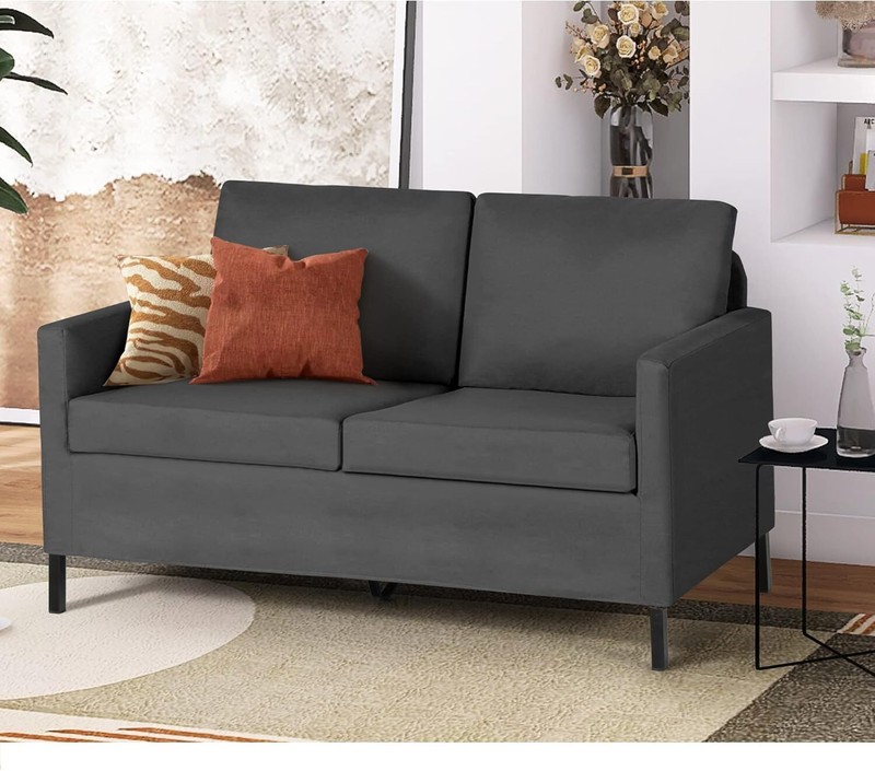 Linen Fabric Modern Small Loveseat Sofa Couch for Living Room,