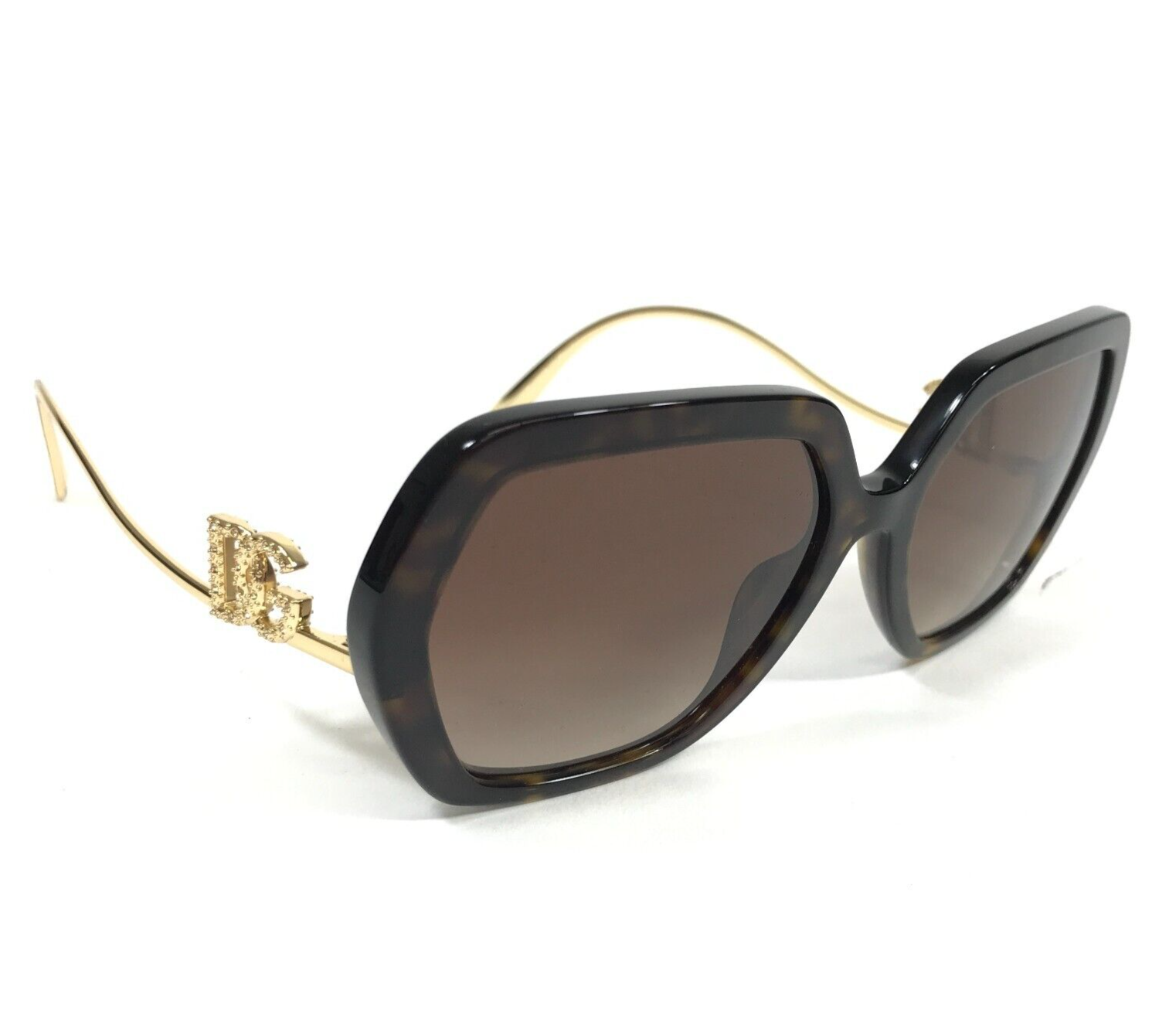 Pre-owned Dolce & Gabbana Sunglasses Dg4468-b 502/13 Gold Tortoise Octagon Crystal Frames In Brown