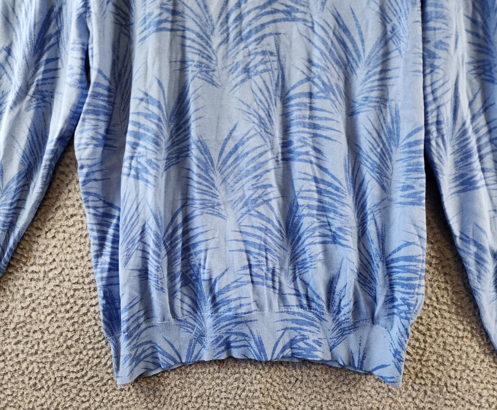 Cubavera Palm Print Crewneck Jacquard Sweater Men's L Della Robin Blue Pullover - Picture 3 of 14