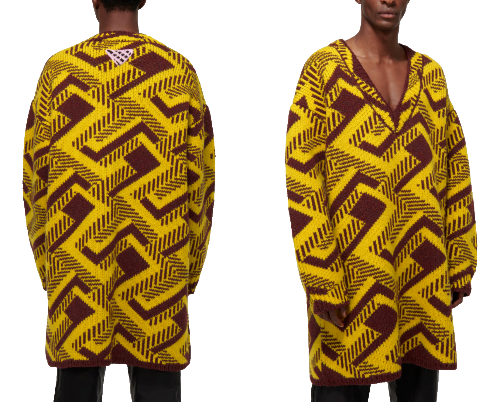 Pre-owned Prada Pullover Oversized Geometric V-neck Knitted Jumper Shetland Jumper S In Multicoloured