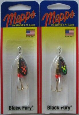 2 - Mepps  Black Fury Spinner - 1/8 oz.- Two Popular Colors!