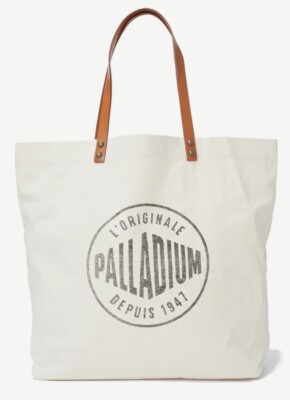 NWT PALLADIUM Unisex LARGE ROUND LOGO TOTE BAG Canvas / Leather $65