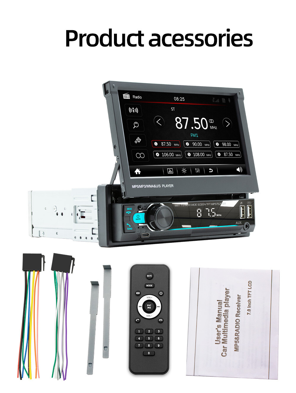 7" Car Stereo Radio Head Unit MP5 Player USB 1 DIN FM Bluetooth GPS Touch Screen