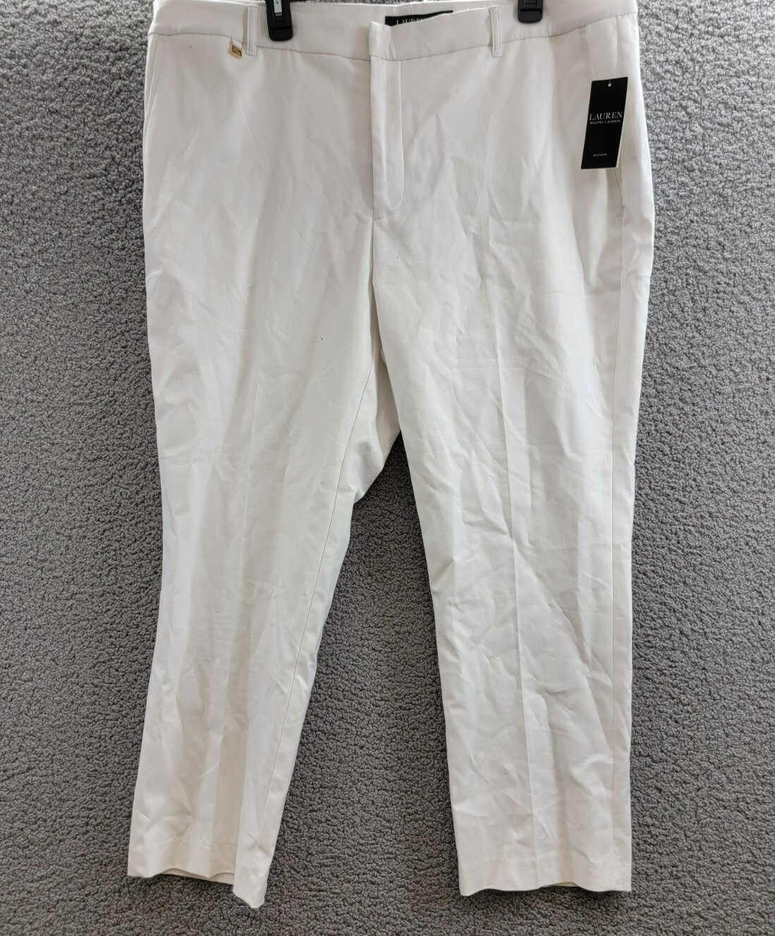 Lauren Ralph Lauren Plus Size Stretch Crop Pants Women's 18W White Zip Hook&Bar - Picture 2 of 18