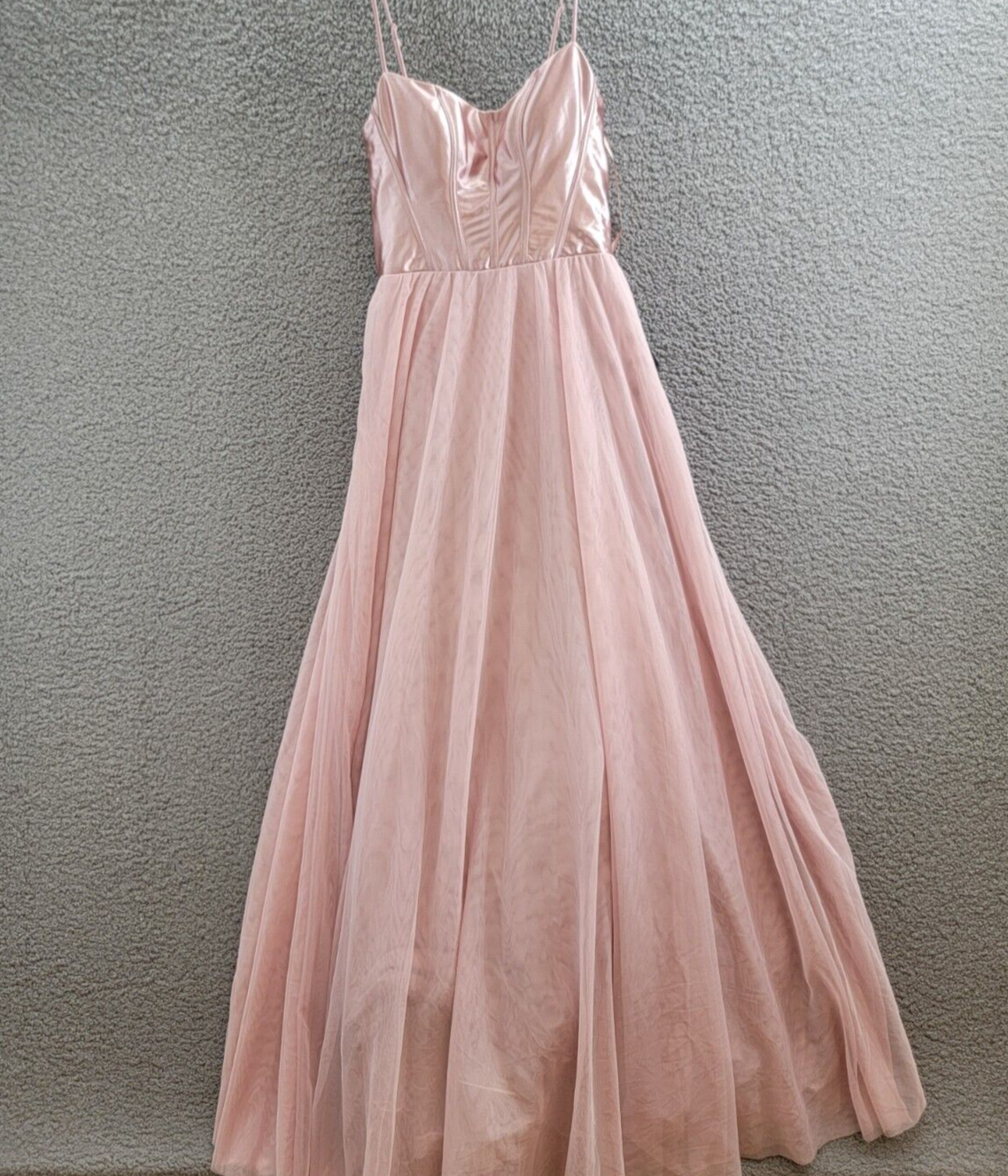City Studio Metallic Corset-Bodice Lace-Back Gown Juniors 7/8 French Rose Zip Up - Picture 2 of 16
