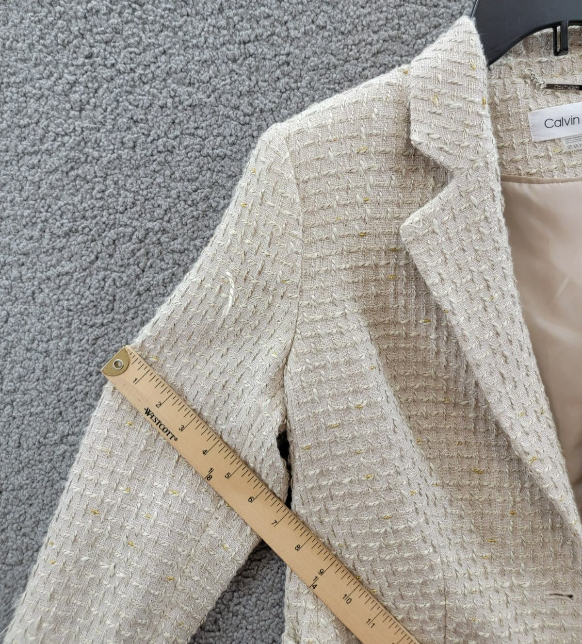 Calvin Klein Petite Patch-Pocket Tonal Tweed Blazer Women's 12P Nomad Multi L/S - Picture 10 of 16