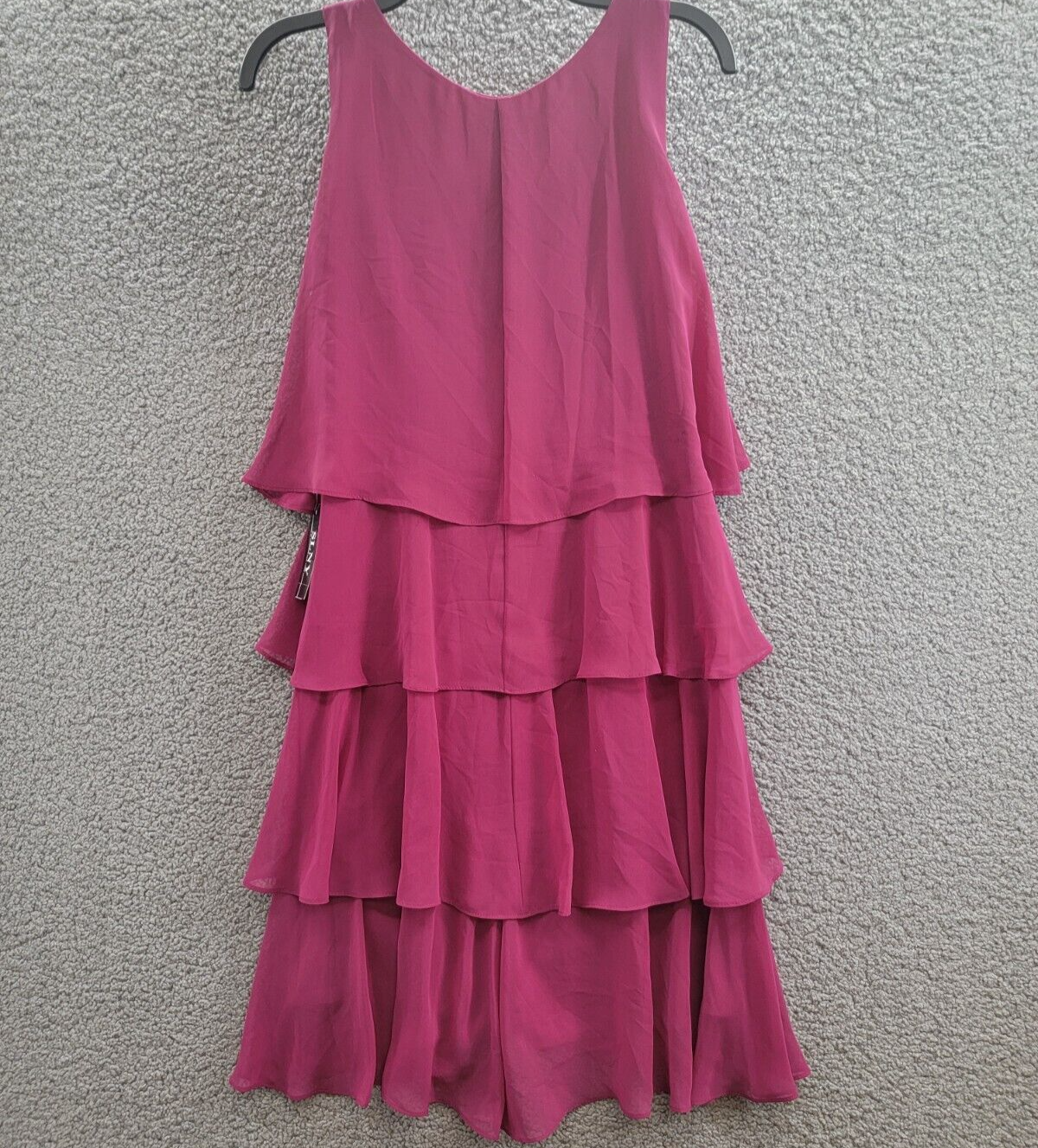 SL Fashions Tiered Chiffon Dress Women's 4 Wineberry Ruffled Scoop Neck Pullover - Picture 9 of 15