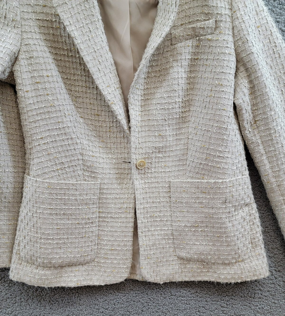 Calvin Klein Petite Patch-Pocket Tonal Tweed Blazer Women's 12P Nomad Multi L/S - Picture 4 of 16