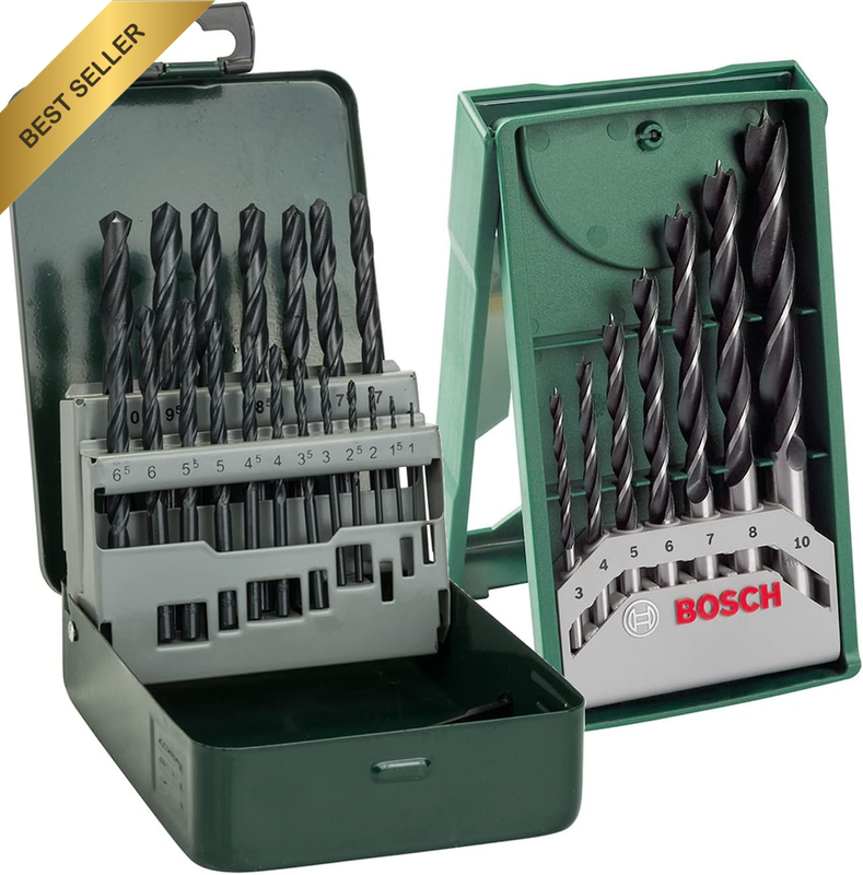 Bosch 7-Piece Mini-X-Line Drill Bit Set (For Wood) & 19-Piece Bosch HSS-R Metal