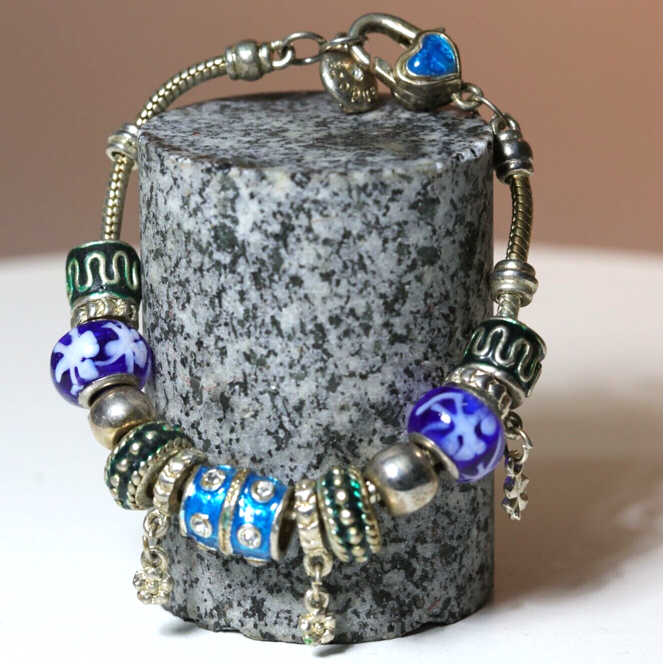 PANDORA blue BRACELET W/13 CHARMS genuine 925 STERLING SILVER 8