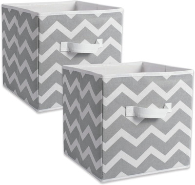 Non Woven Polyester Storage Bin, Chevron, Gray, Small Set of 2