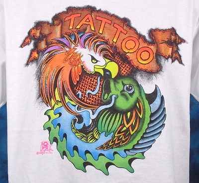 NOS vintage 80s PHOENIX KOI FISH TATTOO T-Shirt L/XL japanese single stitch