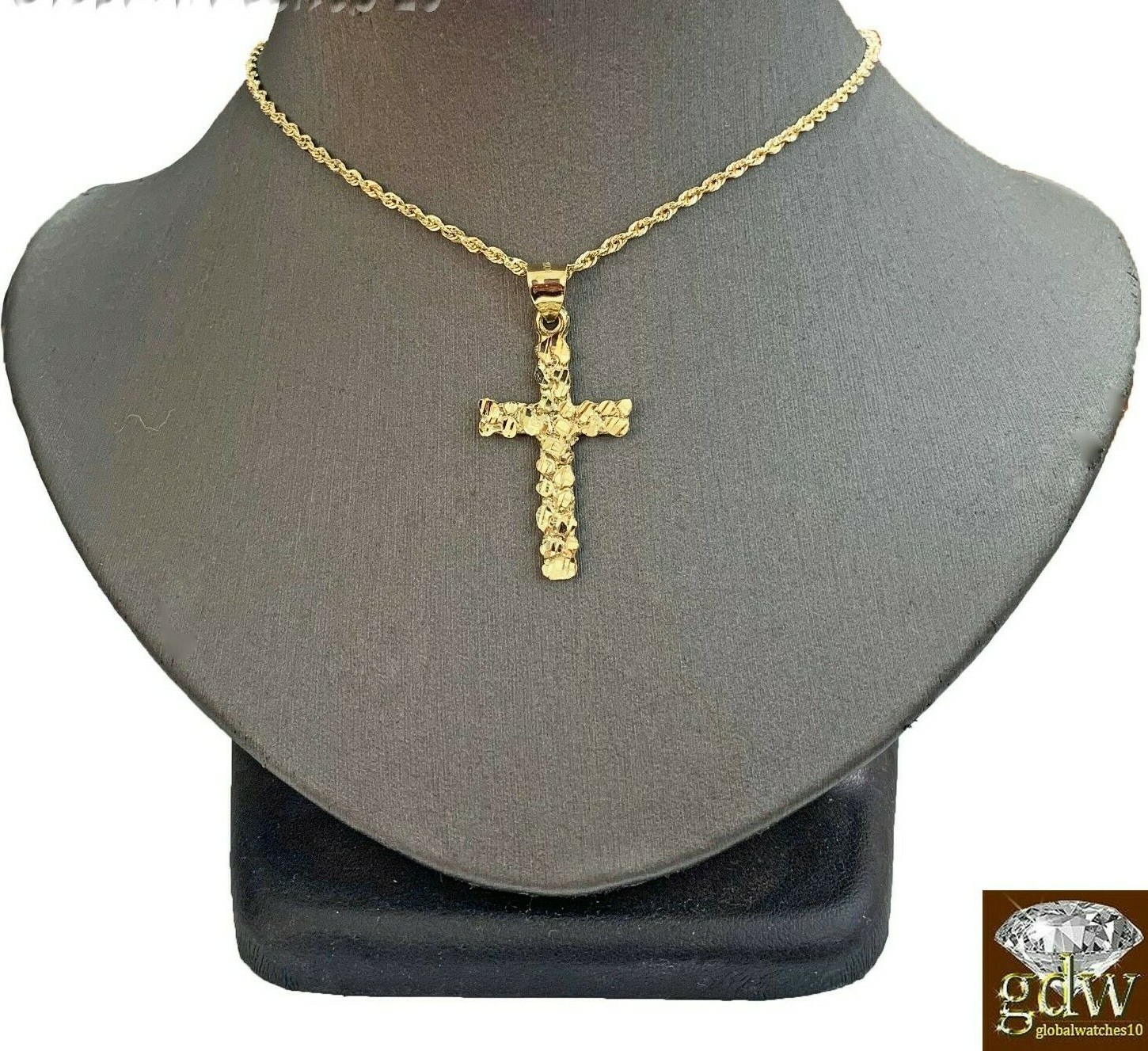Pre-owned G&d 10k Gold Jesus Cross Pendant With Rope Chain In 18" 20" 22" Real Gold