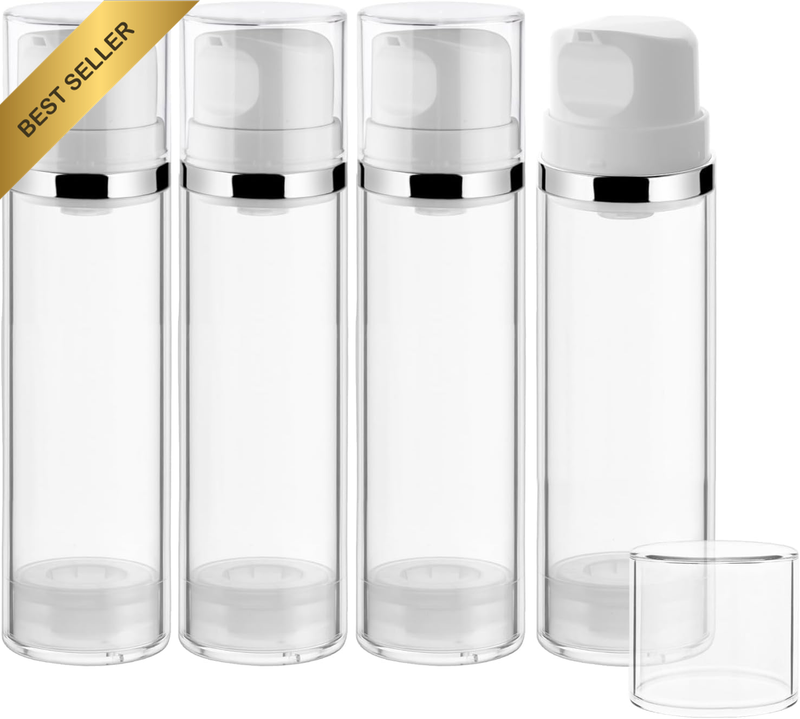 4 Pcs 150Ml/5Oz Airless Pump Jar Refillable Vacuum Pump Dispenser Bottles Travel
