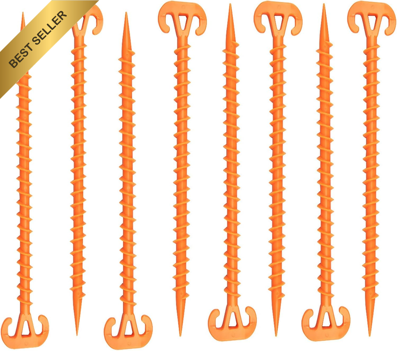 10 Pack Heavy Duty Screw Tent Pegs for Sand and Beach, 11" Plastic Anchors, Wind