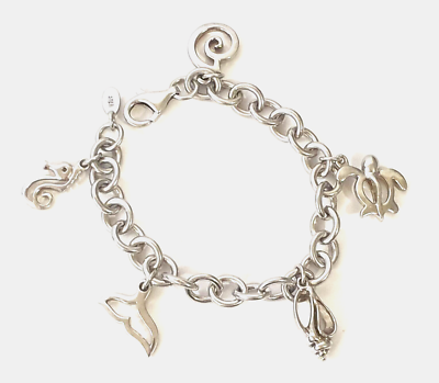 NA HOKU Made In Hawaii 925 Sterling Silver Sea Life Charm Bracelet 18cm