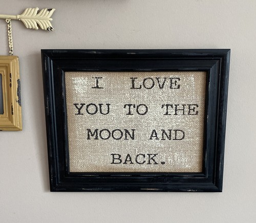 I Love You To The Moon And Back Artwork Burlap Framed Baby N