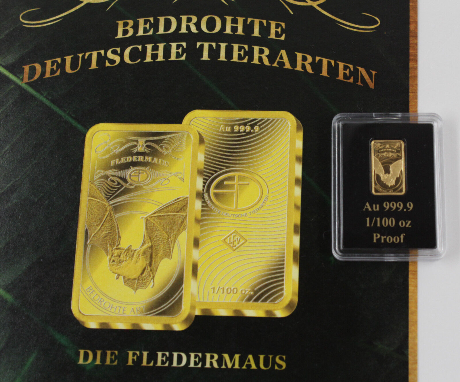Motivbarren Bedrohte Deutsche Tierarten Die Fledermaus 1/100 OZ Gold 999