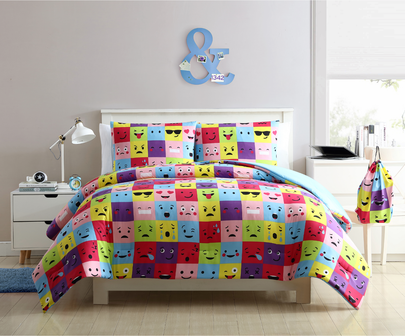 Multi Emoji Face Down Alternative Hypoallergenic Comforter Set