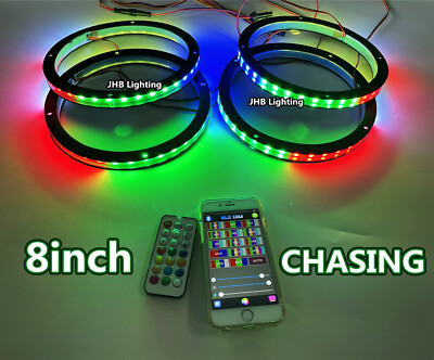 4x 8'' Dream Color CHASING Flow Decorative Audio Sound LED Speaker Rings Lights