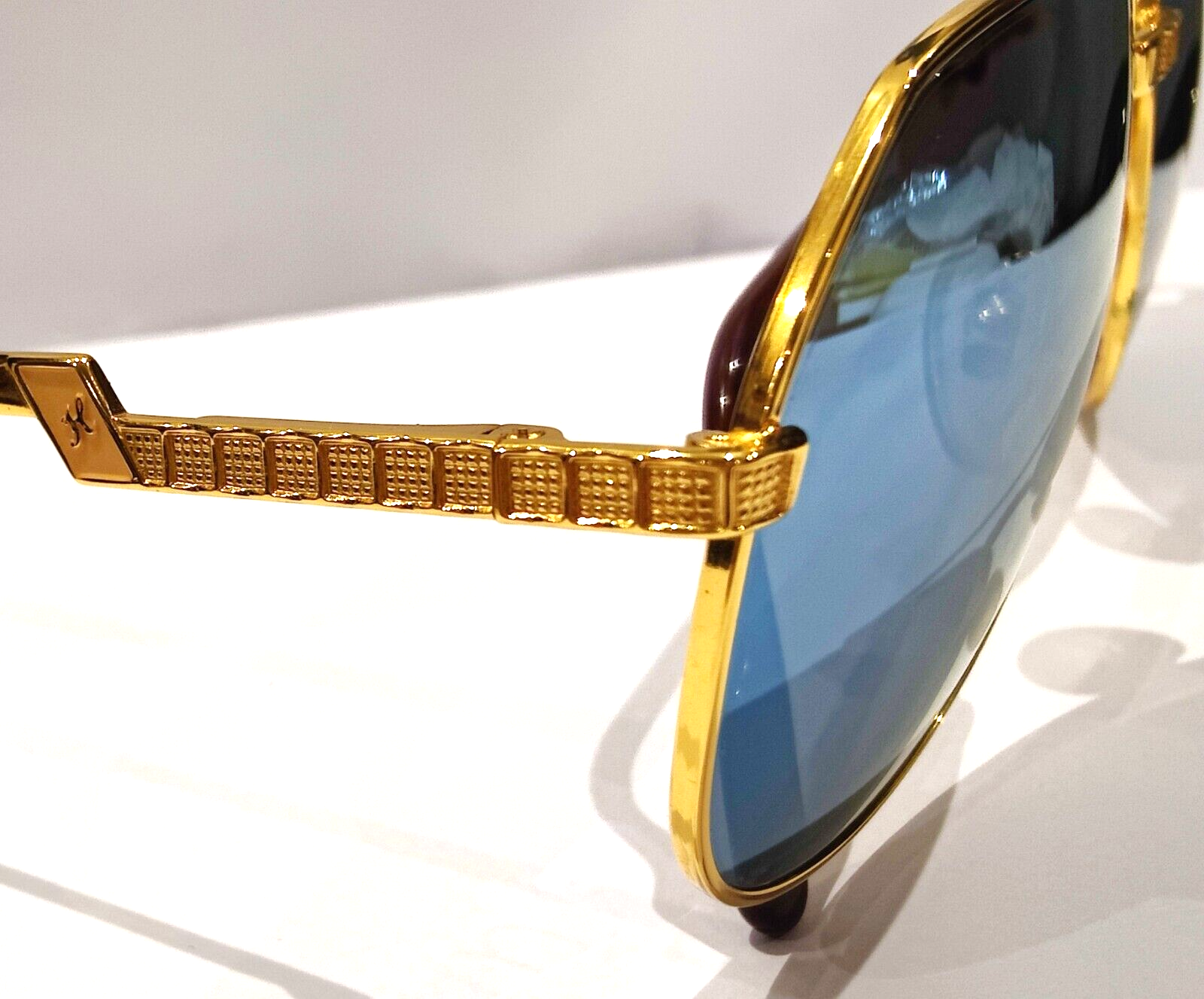 Pre-owned Hilton Exclusive Sunglasses 021 C1 24kt Gold Blue Mirror Lens Sonnenbrille 60