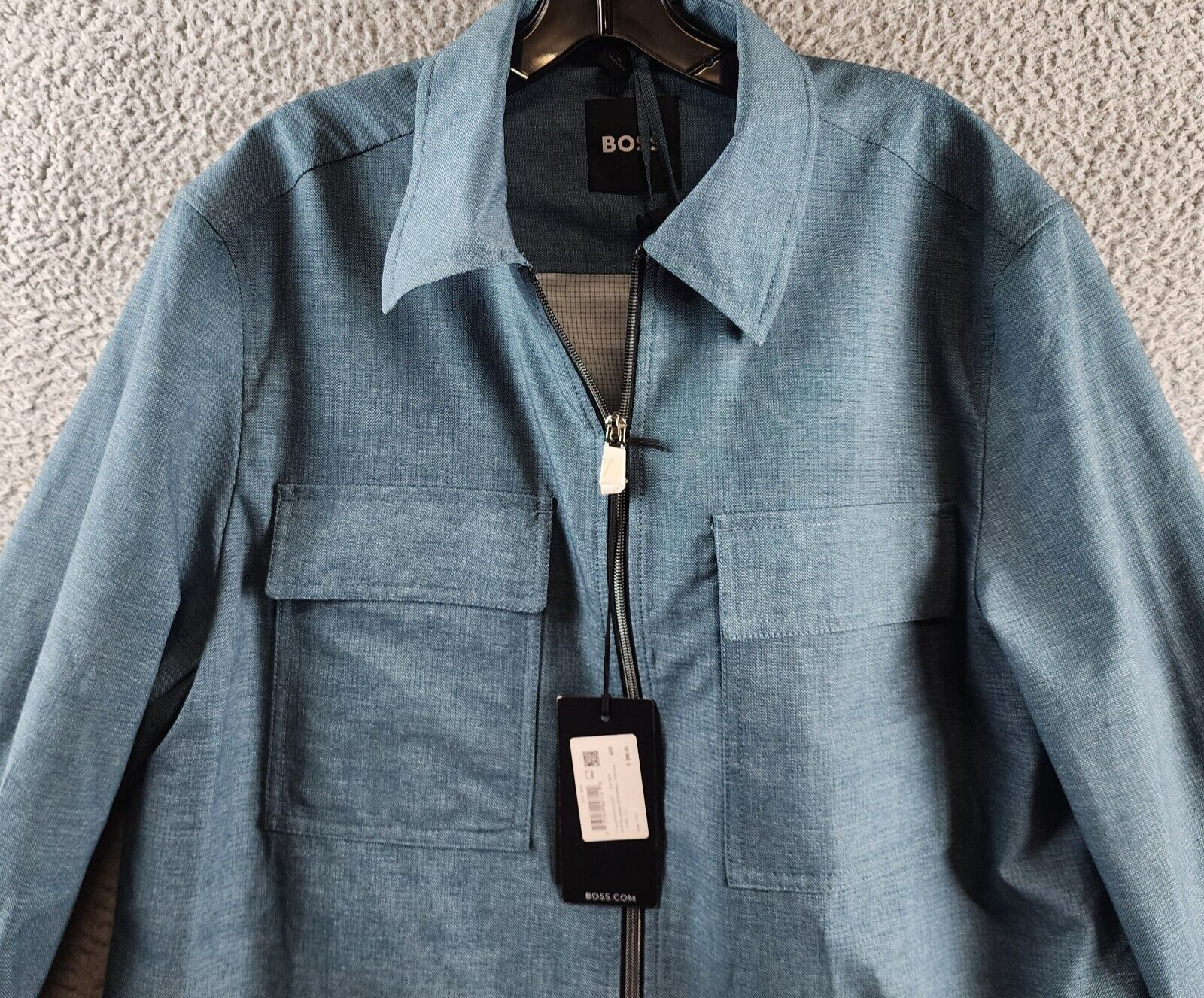 BOSS Full Zip Jacket Men's 40R Bright Blue Heather Flap Pockets Long Sleeve - Picture 4 of 15
