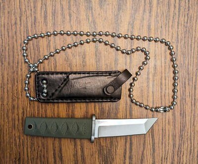 NEW COLD STEEL KYOTO I MINI TANTO + CUSTOM LEATHER NECK SHEATH + 6MM BALL CHAIN